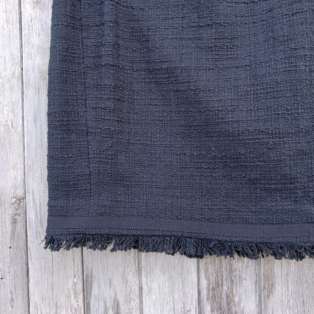 J. Crew‎ Womens Sz 0 Black Tweed Pencil Skirt Fringe Hem Textured  Knee Length